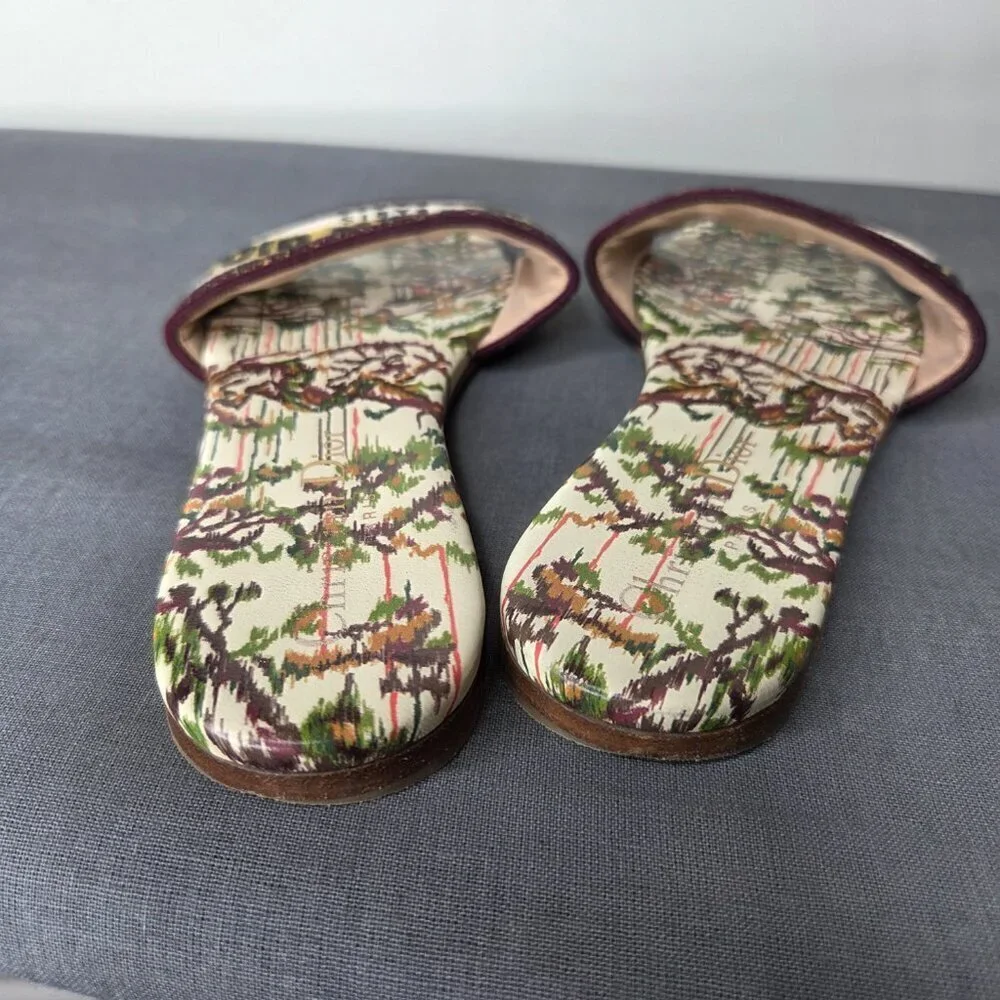 Dior Multicolor Canvas Logo Slide Sandals with Yellow Stripe
